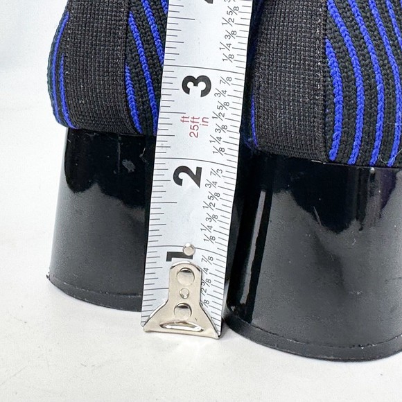 ZARA Trafaluc Sock Ankle Boots Size 6 Booties Blue Black Stripe Knit Block Heel - Picture 9 of 10